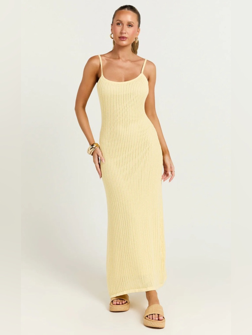 Showpo FHEL MAXI DRESS
Crochet Strappy Dress In Lemon size 6 NWT